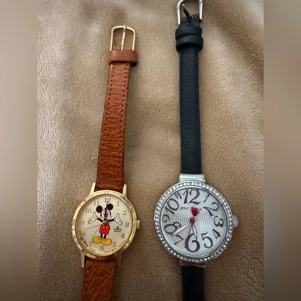 Mickey Mouse & Betsey Johnson Lot of 2 Gold and Black Women’s Watches